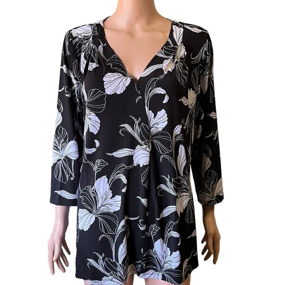 Lane Bryant Tops - Lane Bryant Blouse 14/16 Tropical Vee Neck Coastal Resort Cruise Dark Fairy
